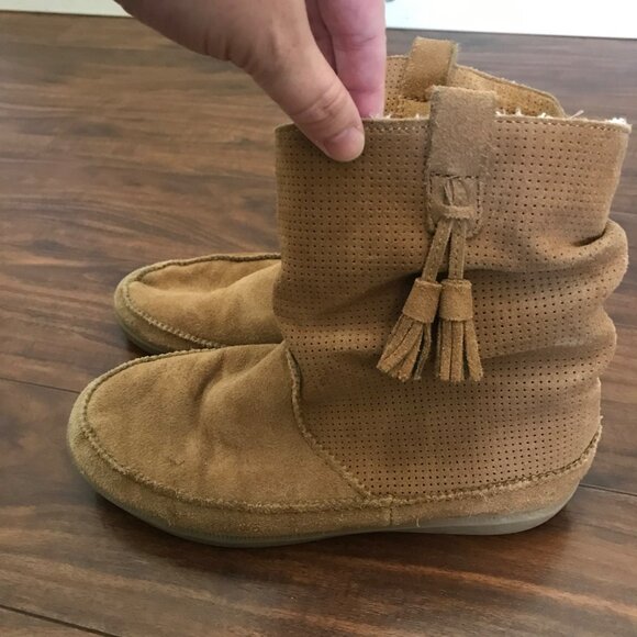 American Eagle Women's Brown Suede Leather Faux Fur-Lined Slouchy Booties Size 7 - Picture 4 of 11